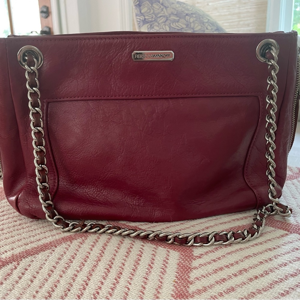 Rebecca Minkoff Red Leather Crossbody bag with silver chain